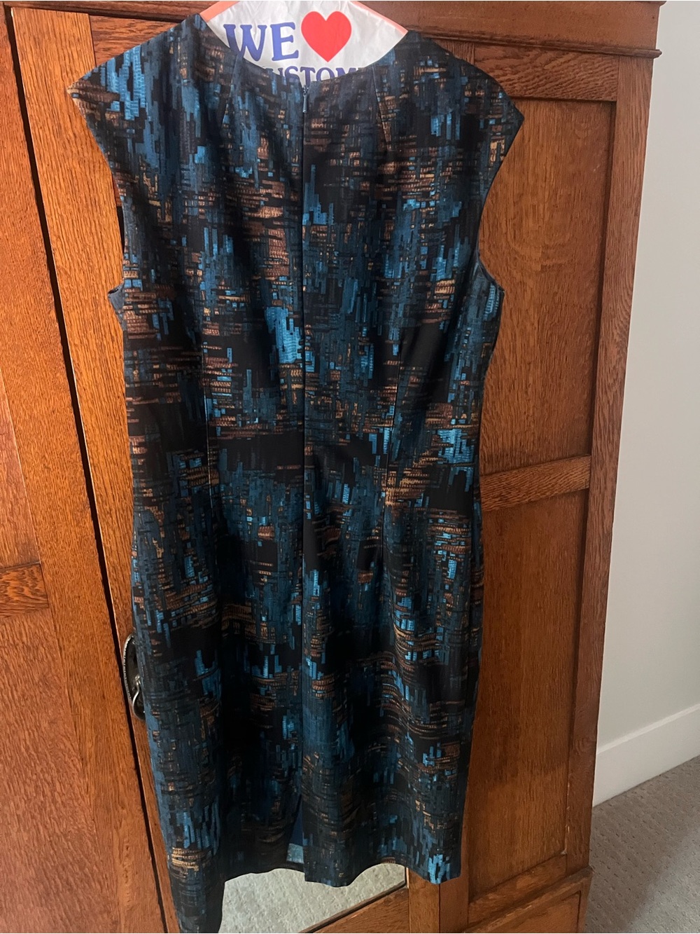 Jones New York Teal, Black and Gold Patterned Midi Sheath Dress - Picture 2 of 3